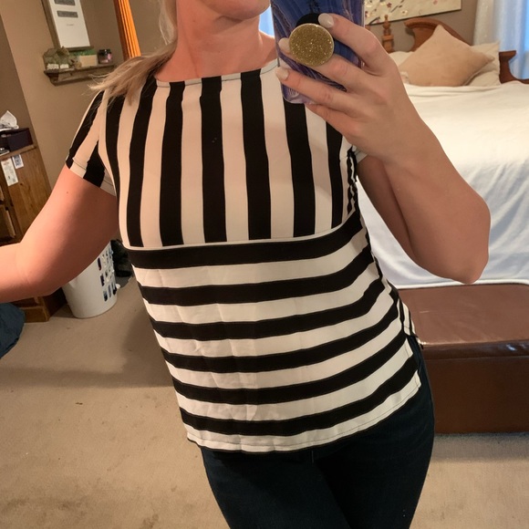 Black & White Stripped Top with red bow detail - Picture 5 of 9